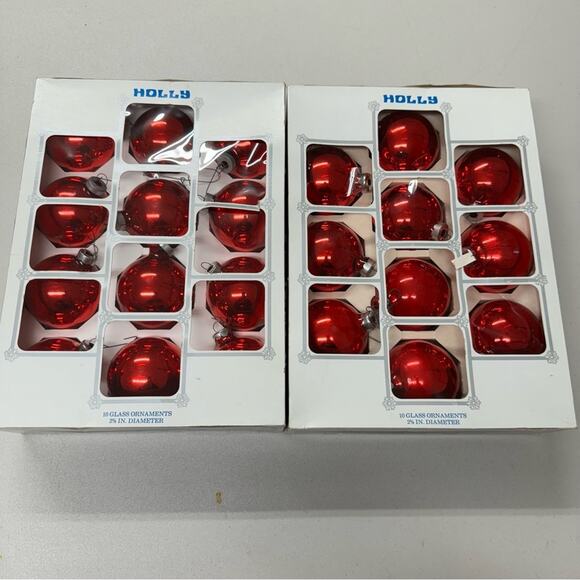Vintage Holly Red Glass Ball Ornaments 20 Christmas Holiday Decor 2pks of 10 - Picture 1 of 8